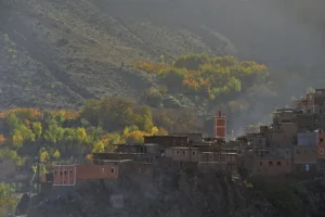 Autumn trees and village houses in Imlil in the High Atlas near Marrakech