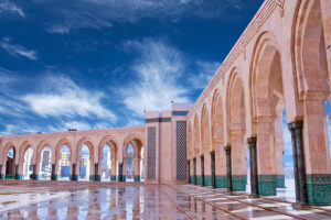 Arcades of the Hassan II Mosque courtyard in Casablanca