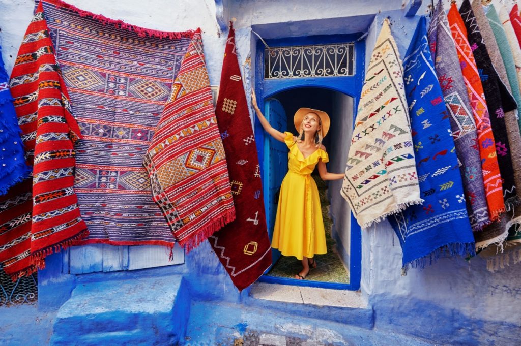 Blue doorway in Chefchaouen on one week in Morocco from Casablanca