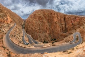 Winding mountain road over the Tizi n'Tichka pass in the High Atlas