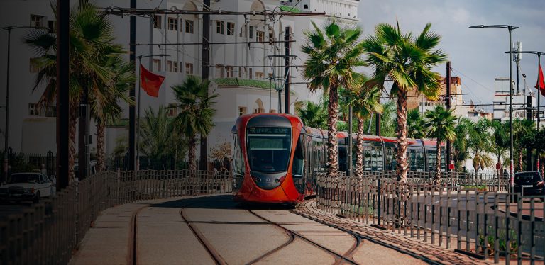 Casablanca tram on a palm-lined boulevard