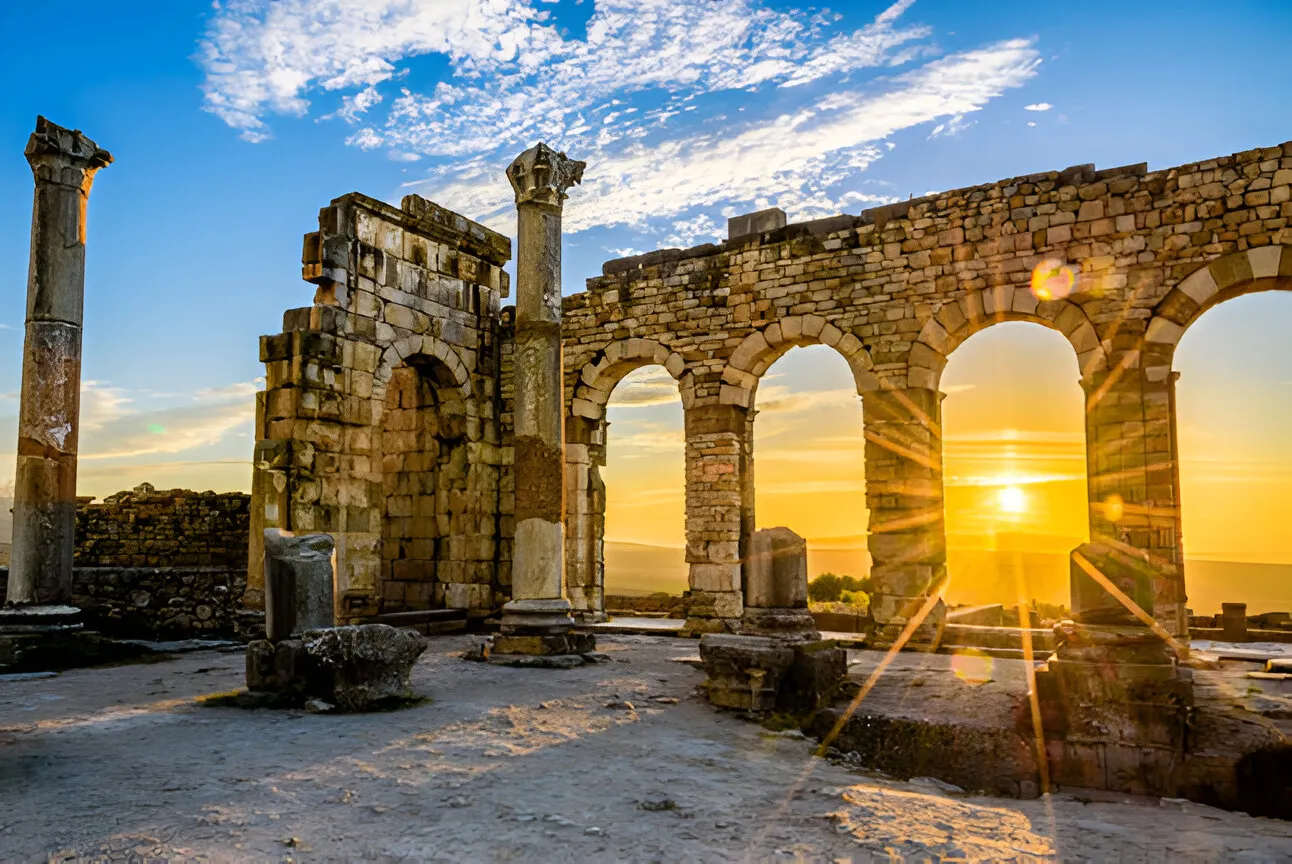 Volubilis is a partly excavated Berber city in Morocco situated near the city of Meknes, and commonly considered as the ancient capital of the kingdom of Mauretania