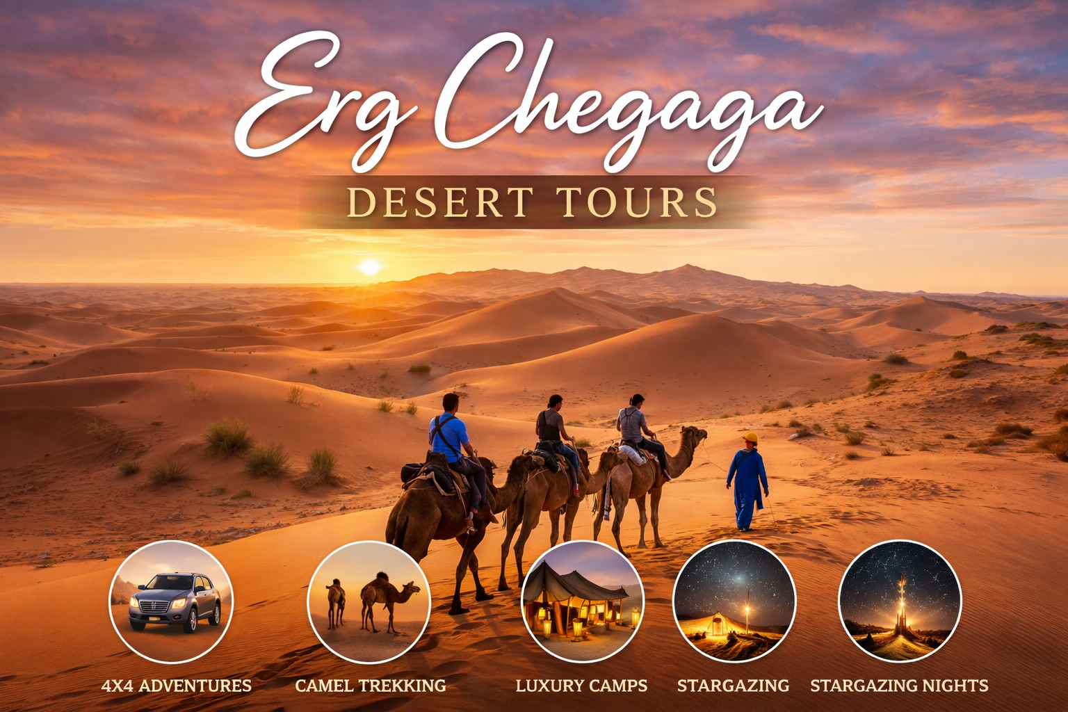 Explore Erg Chegaga desert tours with camel trekking, 4x4 adventures, and luxury camps in Morocco.